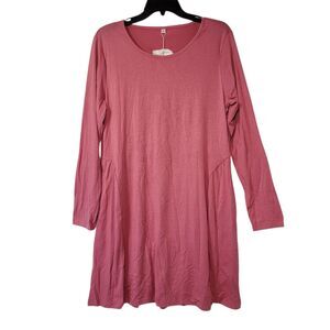 Charmyi Women Long Sleeve T-Shirt Swing Dress W/Pockets Pink Size X-Large